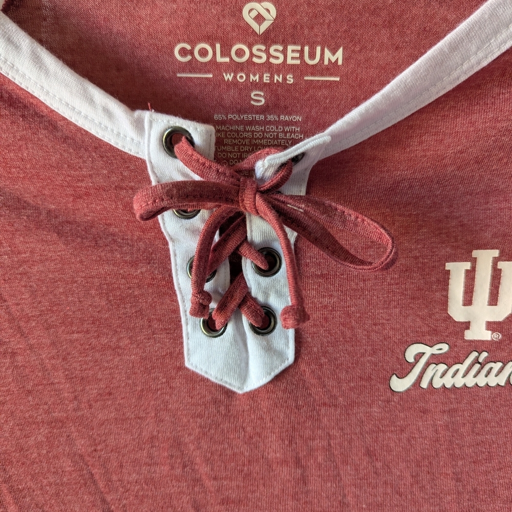 Indiana Hoosiers Top Small Red White Collegiate Game Day Lace Up 3/4 Sleeve NWT - Picture 4 of 9